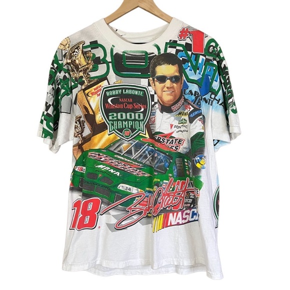 Vintage y2k Bobby Labonte NASCAR AOP T-shirt size Medium White Chase Authentics - Picture 1 of 10